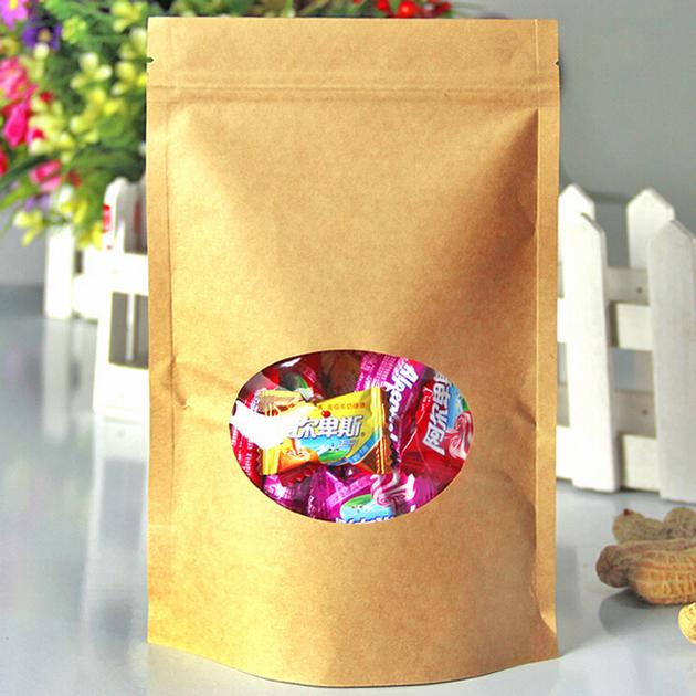 170 g capacity Kraft paper standup bag with a clear oval window