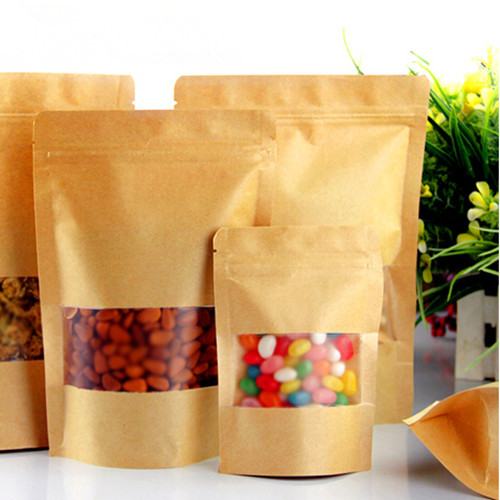 750g capacity Kraft paper standup bag with a frosted square window