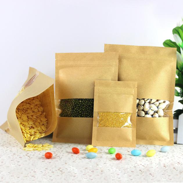 1 kg capacity Kraft paper standup bag with a clear square window