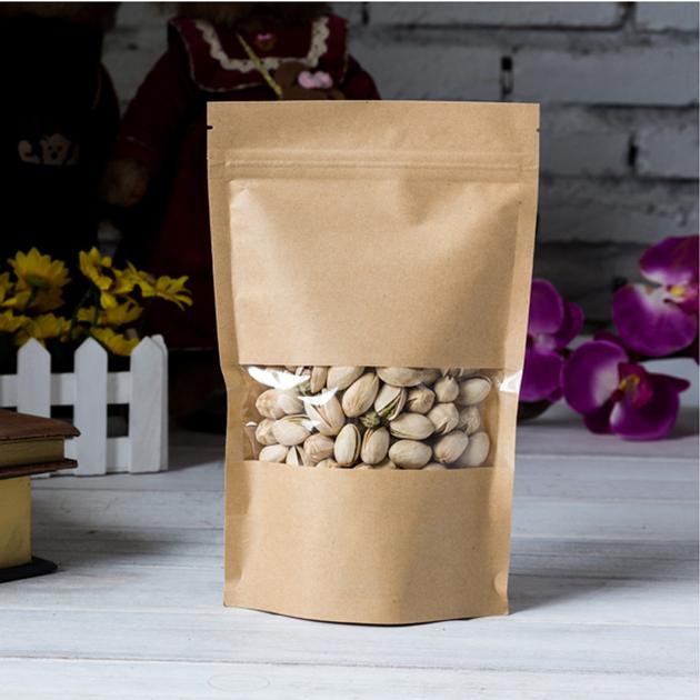 300g capacity Kraft paper standup bag with a clear square window