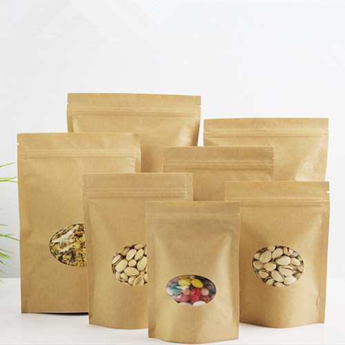 650g capacity Kraft paper standup bag with a clear oval window