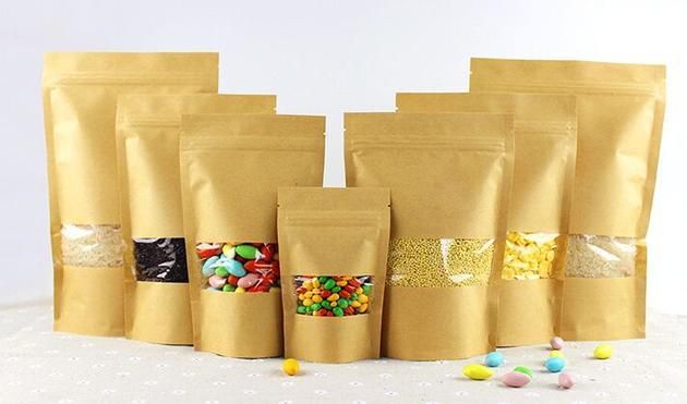 1.4kg capacity Kraft paper standup bag with a frosted square window