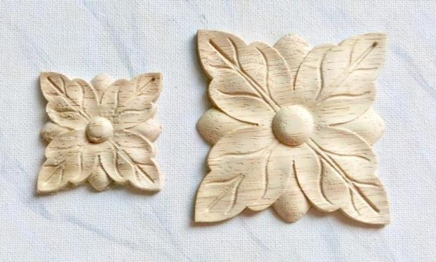 Decorative Ornament - OAK Wood Carved Rosette Furniture Onlay and Appliques Ornate Furniture