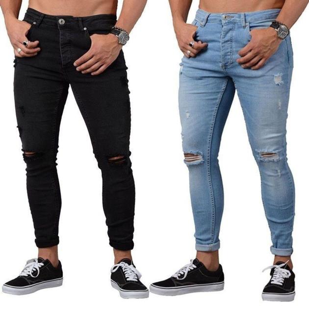 Men's skinny fit stretch ripped denim jeans