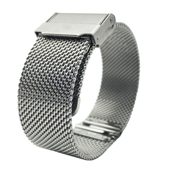 Leesting Stainless Steel Milanese 18 20mm Silver Thick Smooth Mesh Watch Band