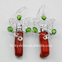 Fashion costume jewelry 925 sterling silver red coral sterling earrings