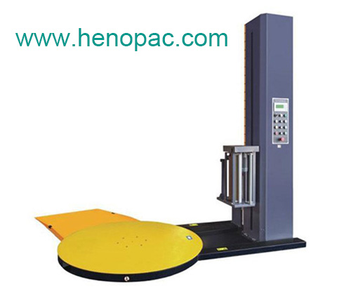 G1 Semi-auto pallet wrapping machine with powered pre-stretch film carriage 