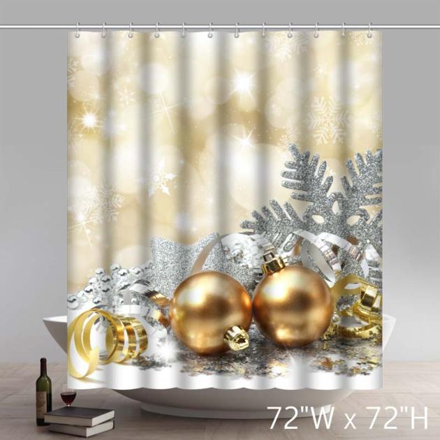 Christmas Bell Snowflake Pattern Gold Shower Curtain