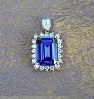 Synthetic Tanzanite Square Shape Pendant 925 Pure Silver Fashion Luxury White Gold Plated Vintage Gi