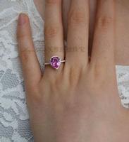 Synthetic Pink Sapphire Gem Drop Shape Ring Red Corundum 925 Sterling Silver White Gold Plated