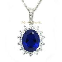 Synthetic Sapphire Blue Color Pendant 925 Sterling Silver William and Diana Set Fashion Noble Elegan