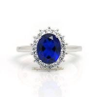 Synthetic Sapphire Ring William and Diana Item 925 Sterling Silver White Gold Plated