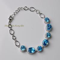 Natural Swiss Blue Topaz 925 Sterling Silver White Gold Plated Micro Setting Elegant Fashion Women G