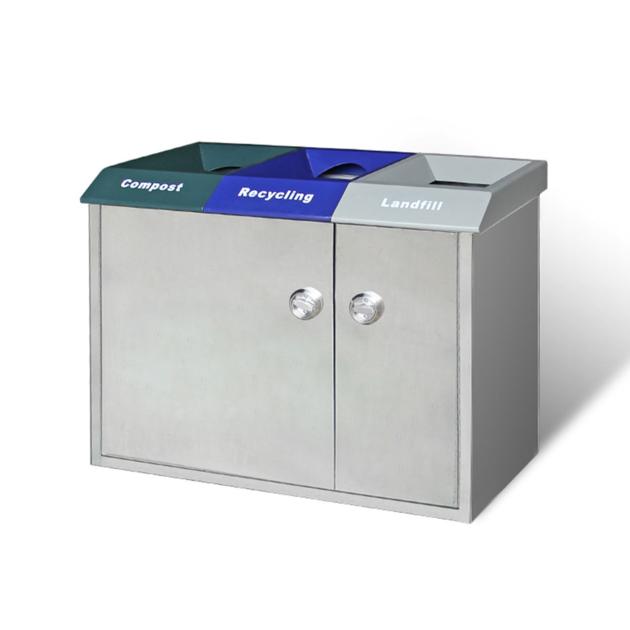 MAX-HB16B Indoor Commercial Stainless Steel 3 Compartment Customized Open Top Waste Bin With Lock Fo