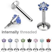 Internally Threaded Steel Labret with Star CZ