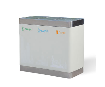 MAX-SN143 Indoor Rectangle Stainless Steel Classification 3 Compartment Recycling Bin For Airport