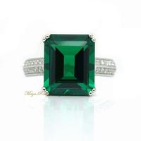 Synthetic Emerald Ring Square Shape 925 Sterling Silver White Gold Plated Luxury and Elegant Female 