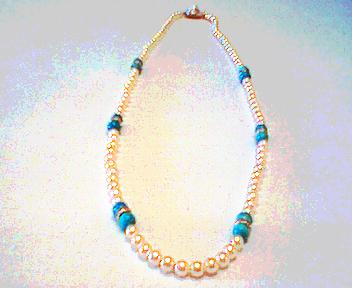 Natural Turquoise and White Pearl Necklace
