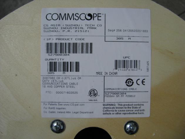 New Commscope HomeConnectÂ¬ 75 Ohm Coaxial Drop Cable, Series 6, black flame retardant PVC jacket, 3