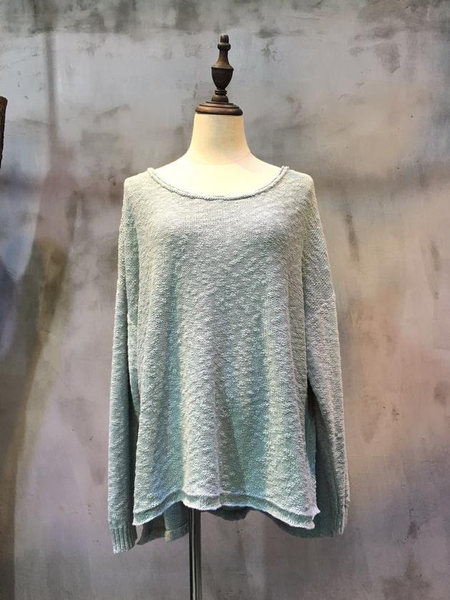 Hot-Selling Side Slit Light Blue Sweater Loose Cotton Wear