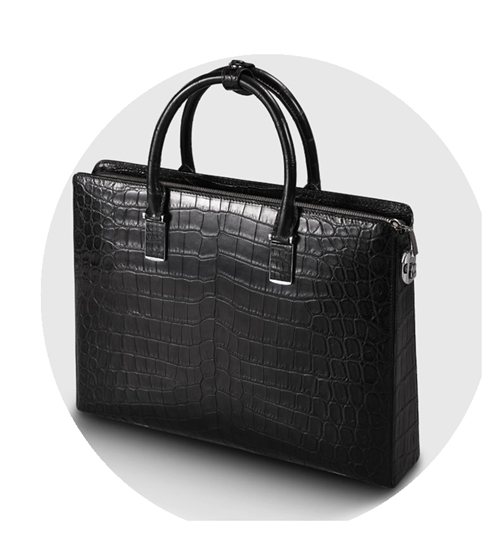Nile Crocodile Leather Men's Bag Multi-Layered Portable Briefcase Leather Crocodile Belly Platinum