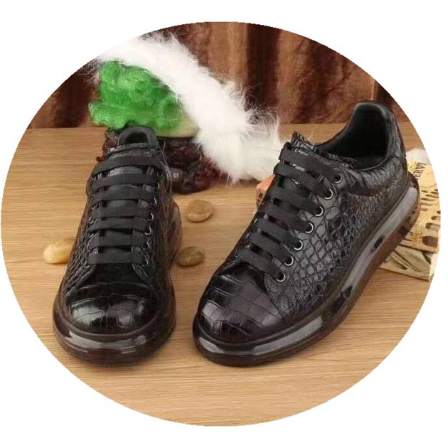 Men's Shoes New Fashion Casual Shoes Summer Breathable Top Layer Leather Crocodile Leather Shoes Air