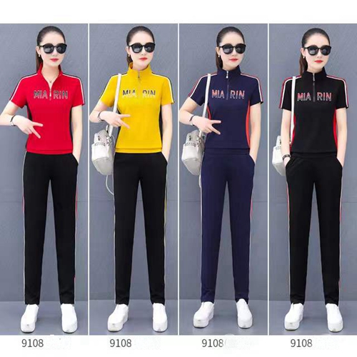 Monisa female sports leisure colors suit with short sleeves and long trousers in summer