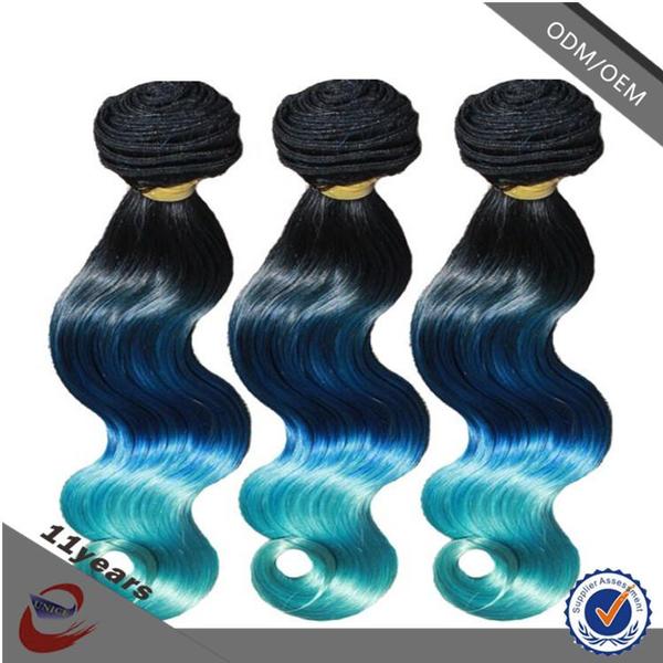 Top Quality Blue Brazilian Virgin Remy Hair Weft , Three Tone 100% Human Ombre Hair Braiding Hair