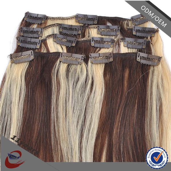 2015 Hot selling!! Alibaba Express Lowest Price Secondary Colour Hair Clip in Hair Extension
