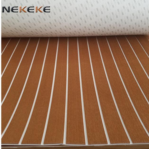 Hot sell NEKEKE light Brown and White Lines mat form China synthetic teak deck flooring