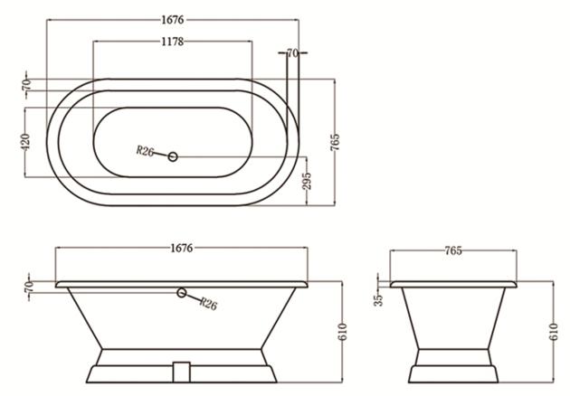 Pedestal Cast Iron Bathtub