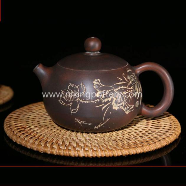 Chinese Nixing Lotus Flower Carving Xishi Pottery Tea Pot Pure Handmade Tea Ware