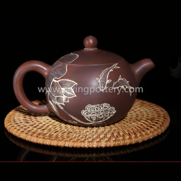Nixing Pottery Fishes Play With Lotuses Teapot Family Use Tea Pot Chinese Pure Handmade Ceramic Teap