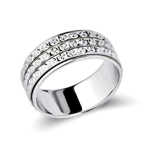 Three rows babysbreath carved turn rings custom fashion jewellery turning pave band ring in S925 ste