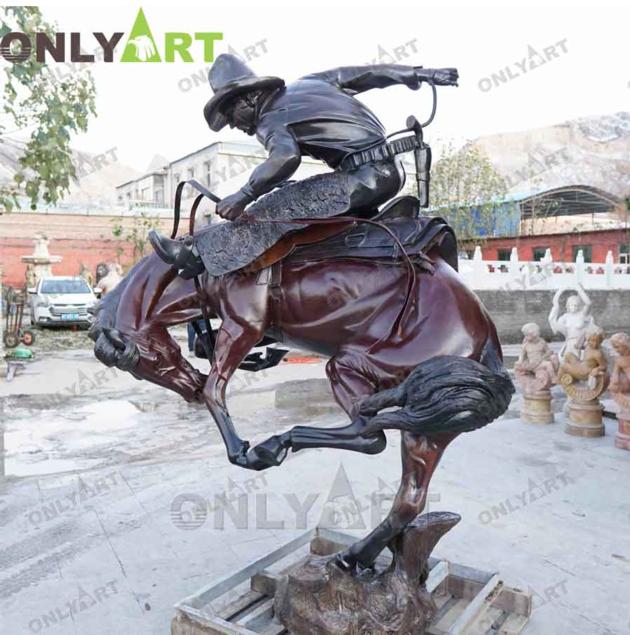 American Custom Bronze Cowboy Riding Horse Statue
