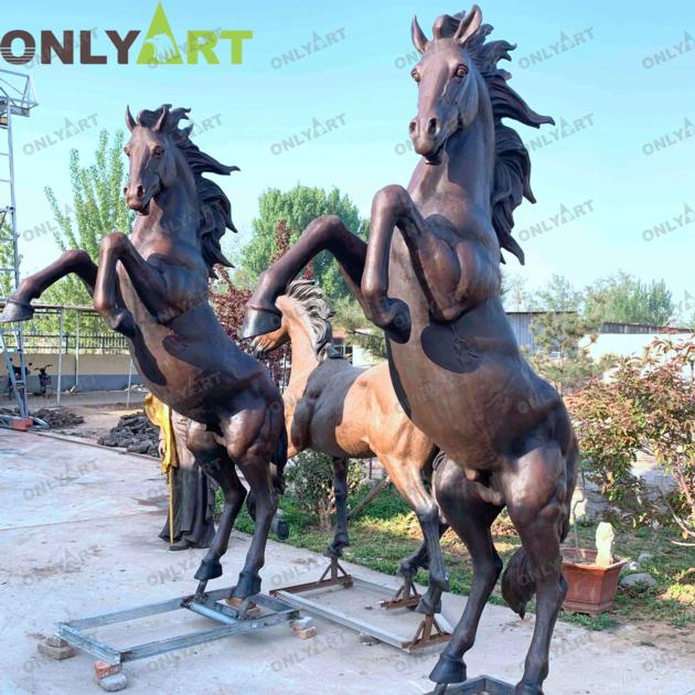 custom bronze life size garden jumping horse sculpture