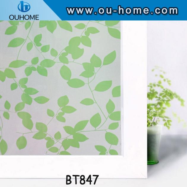 BT847 Stained green leaves glass window PVC privacy window film