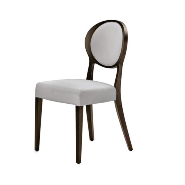 Round Backed White Leather Upholstered Wooden Classic Chair