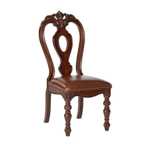 Classic Wooden Chair with Lathe Legs Brown Leather