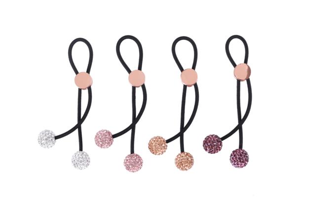 Sliding Hair Ties Ponytail Holders Elastic Hair Cord Rose Gold Knot Crystal Charms Rhinestones Ball 