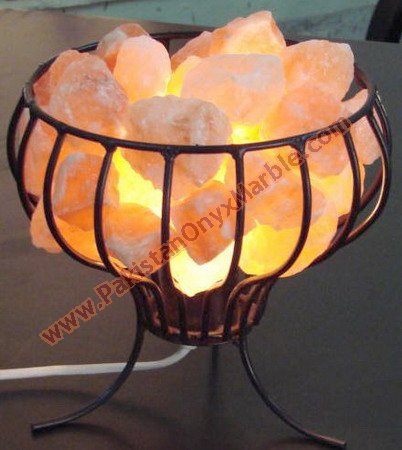 WROUGHT IRON SALT LAMPS WITH SALT CHUNKS