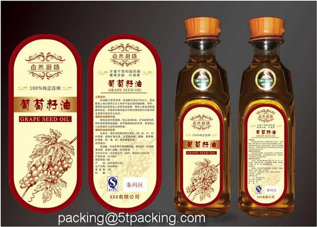Nature Grape Seed Oil Bottle Applied Plastic Adhesive Labels