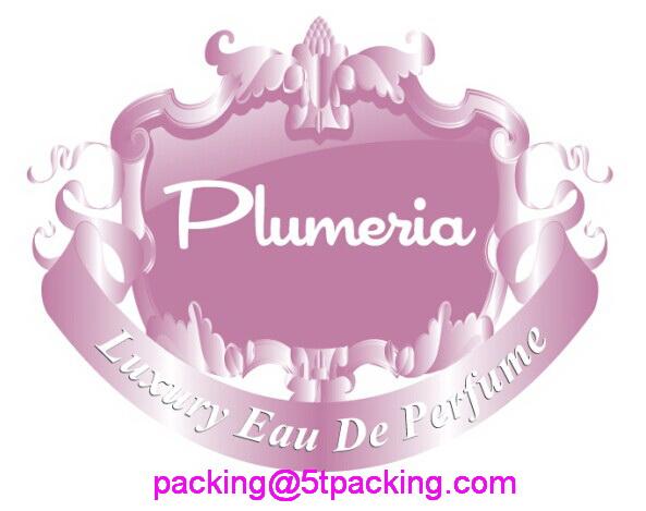 Plumeria Pink Embossed Labels for High End Bottled Perfume