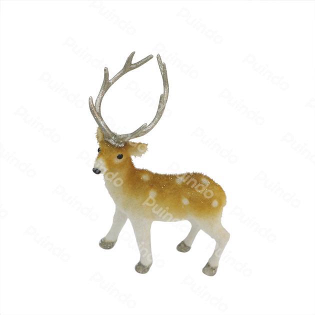 Puindo Customized Christmas Decoration Flocking Reindeer Figurine For Holiday Xmas Ornament