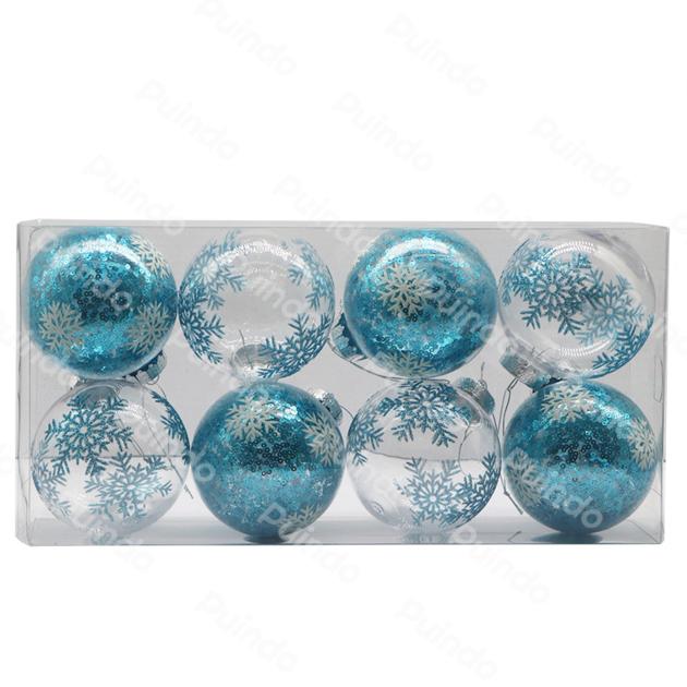 Customized Shatterproof Christmas Ornaments Ball Gift Box 8pcs Clear And Blue Xmas Decorations Ball