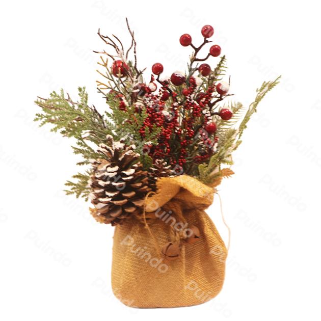 Puindo Christmas Bonsai Ornament With Pine Cone Berry Potted Plants Spray Snow Potted Plant