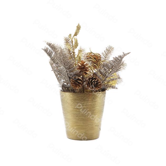 Puindo Customized Indoor Desktop Decoration Potted Plant J08 Golden Artificial Leaves Bonsai
