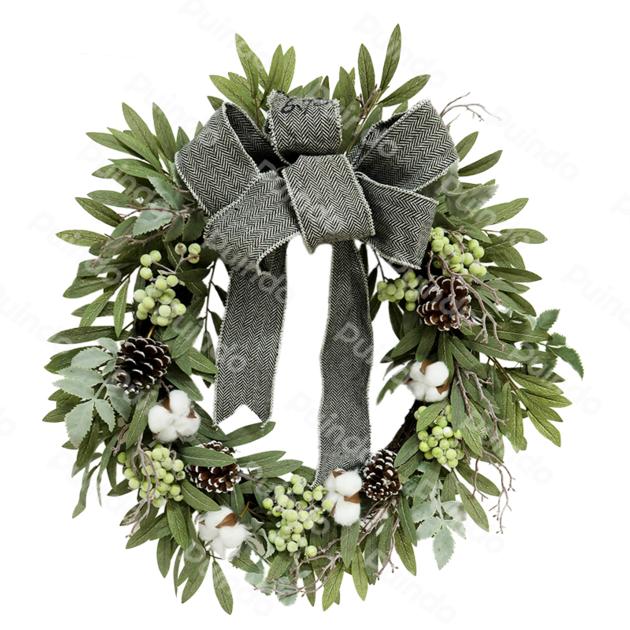 Puindo Artificial Customized Christmas Wreath with Pine cone green Berries Bow for Xmas decor