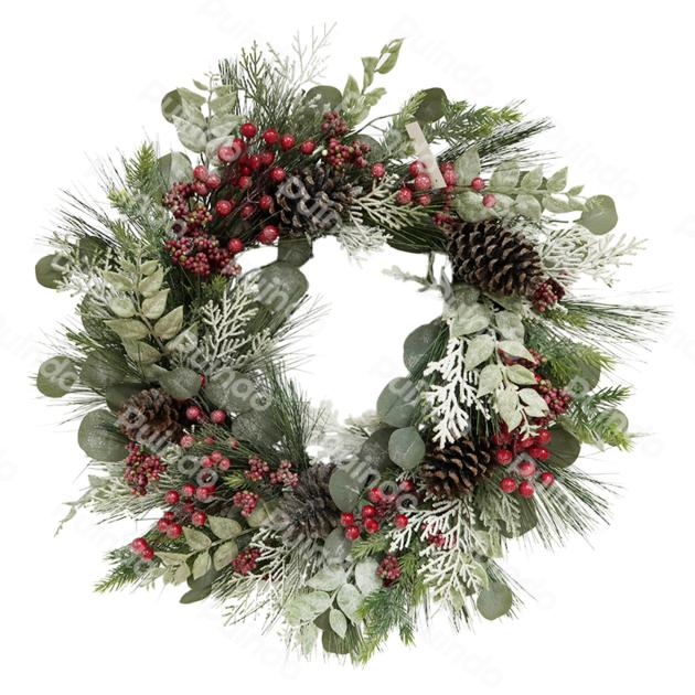 Puindo Wholesale Customized Artificial Christmas Wreath with Pine cone Red Berries for Xmas decor