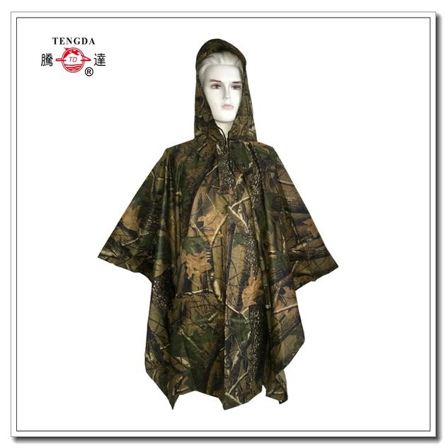 Waterproof Polyester Woodland Military Rain Poncho